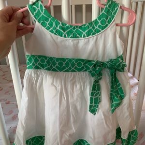 Janie and Jack white garden dress with green trim
